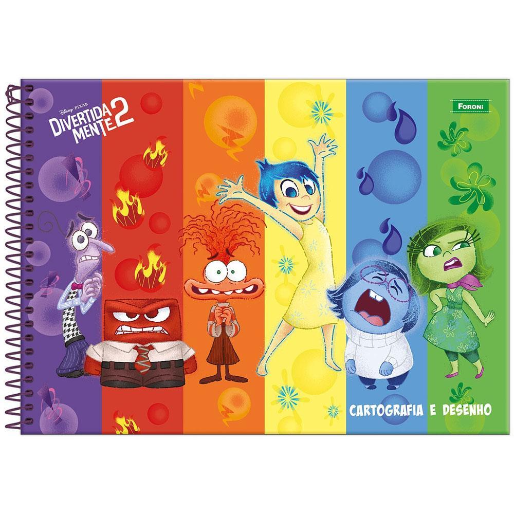 Caderno Cartografia e Desenho Grande 27,5x20cm Espiral 80 Folhas Divertida Mente 2 Listras Foroni