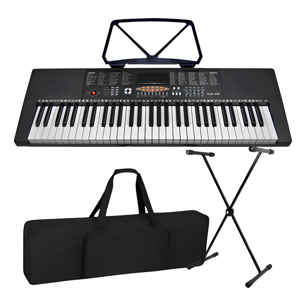Kit Teclado Musical Estudante Iniciante 5/8 + Capa Suporte -