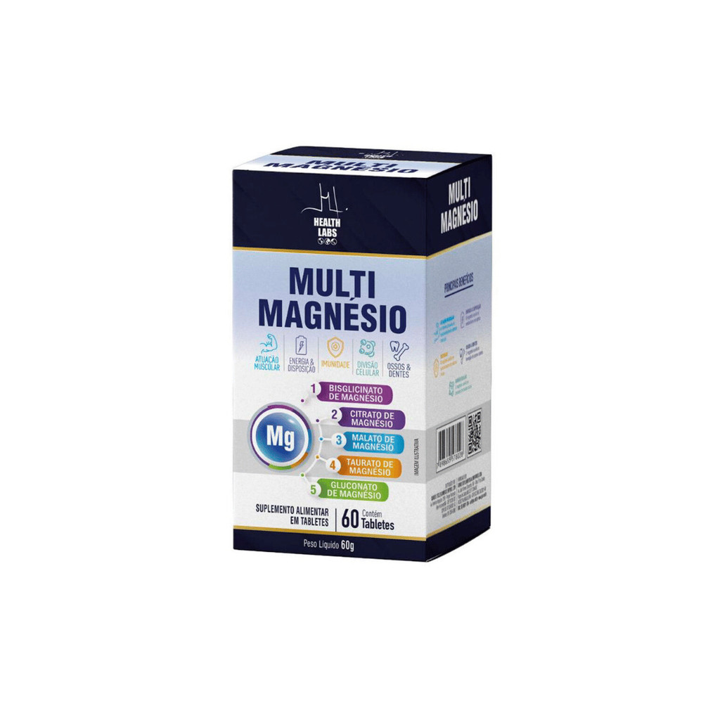 Multi Magnésio, Bisglinato, Citrato, Dimalato, Taurato e Gluconato, 60 Tablets - Health Labs em Oferta na Shopee