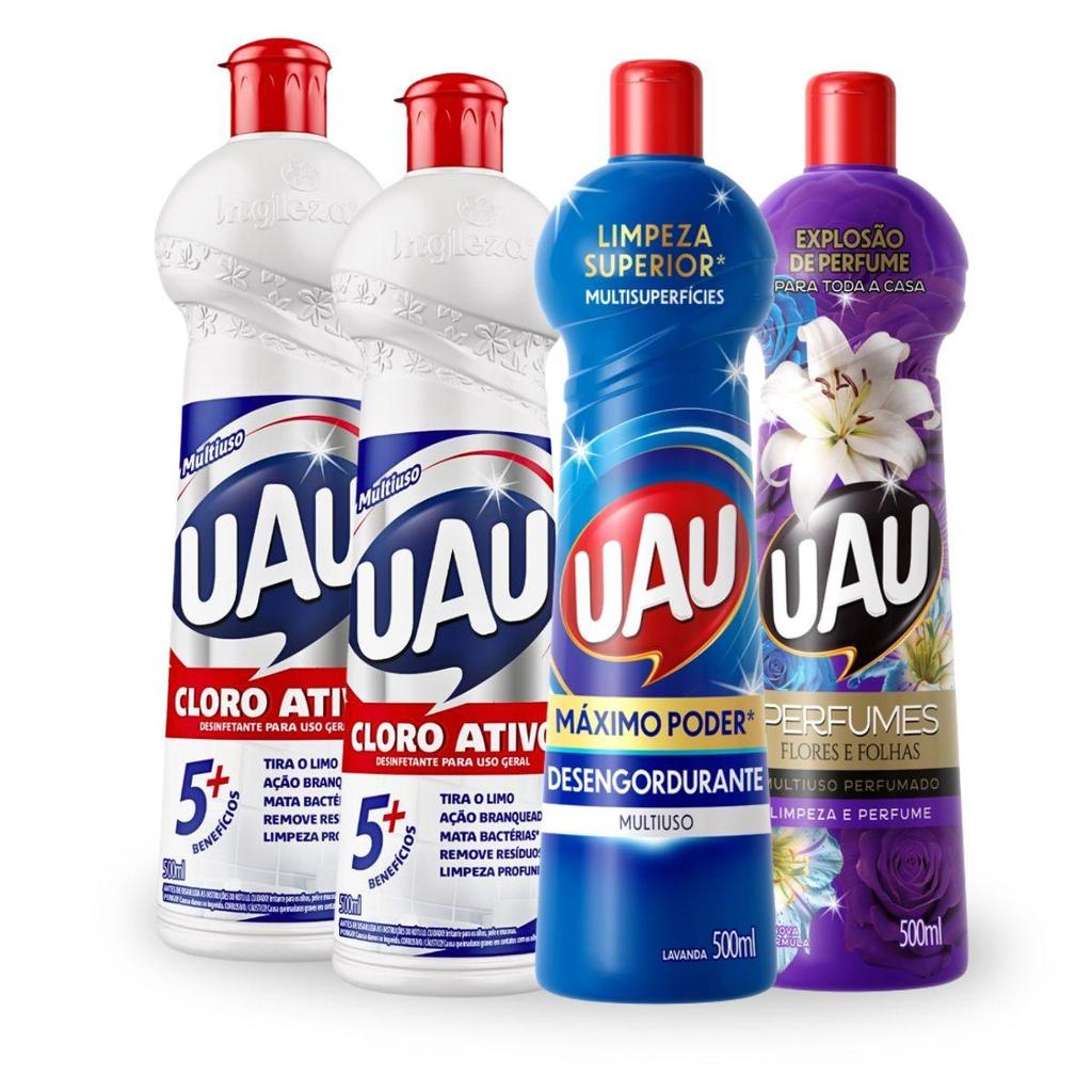 Pack 4un Multiuso UAU 500ml Cloro Ativo, Flores e Folhas e Desengordurante em Oferta na Shopee