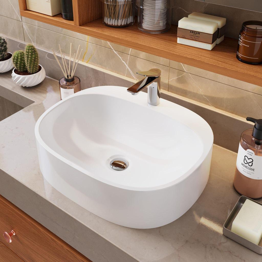 Cuba de Apoio Sobrepor Oval Redonda Para Banheiro Lavabo Jaspe 33x37cm Branca - Movelove