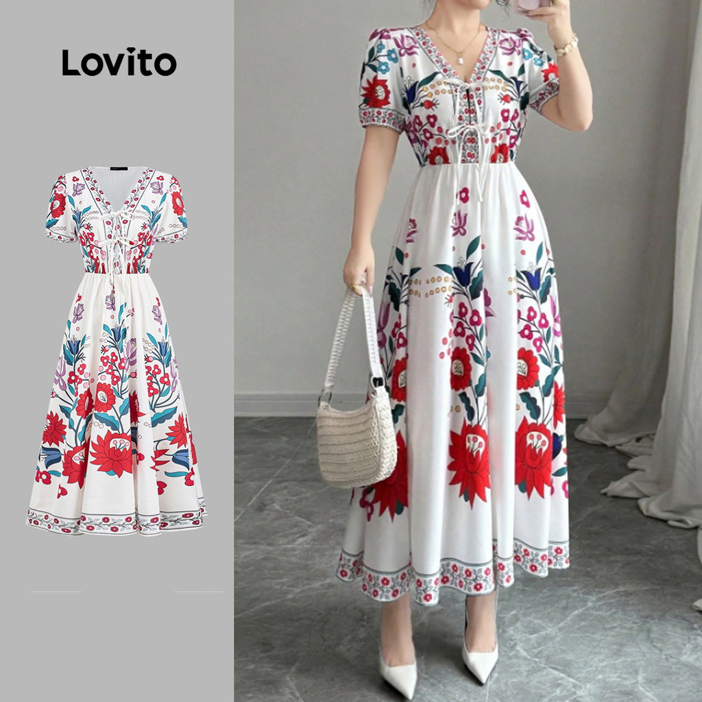 Lovito Vestido Boho com Laço para Primavera/verão para mulheres L158AD219