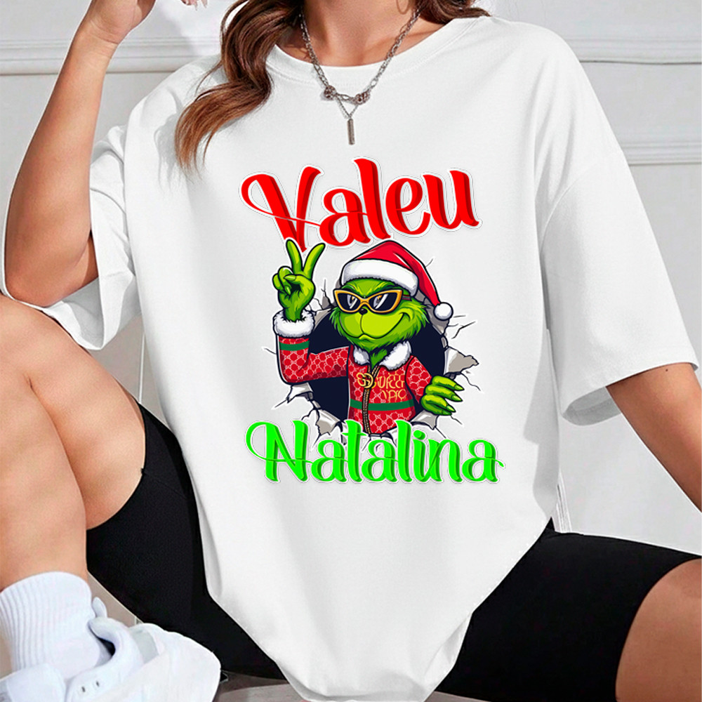 Camiseta Feminina Valeu Natalina Blusa Grinch Merry Christmas Natal StreetWear Algodão 30.1Premium