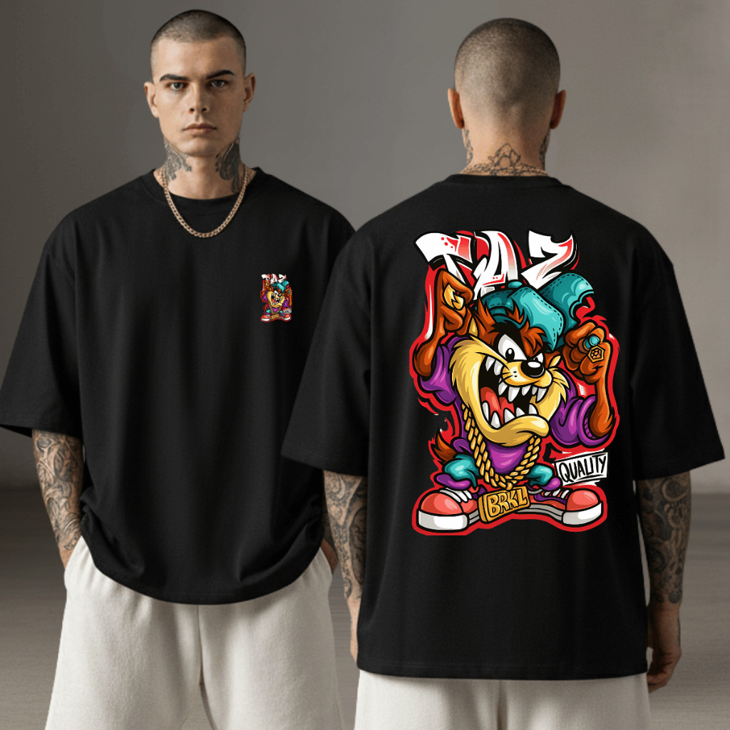 [Camiseta Premium em Algodão Puro]GXG Camiseta Oversized Long Line Masculina Premium Camisa Estampa Streetwear Taz Mania