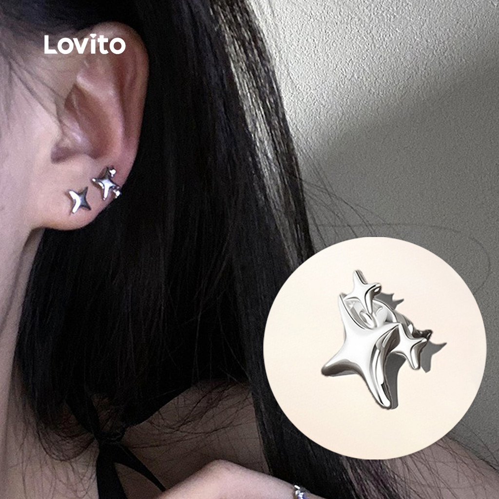 Lovito Brincos Elegantes de Novo Estilo LFA105163 em Oferta na Shopee