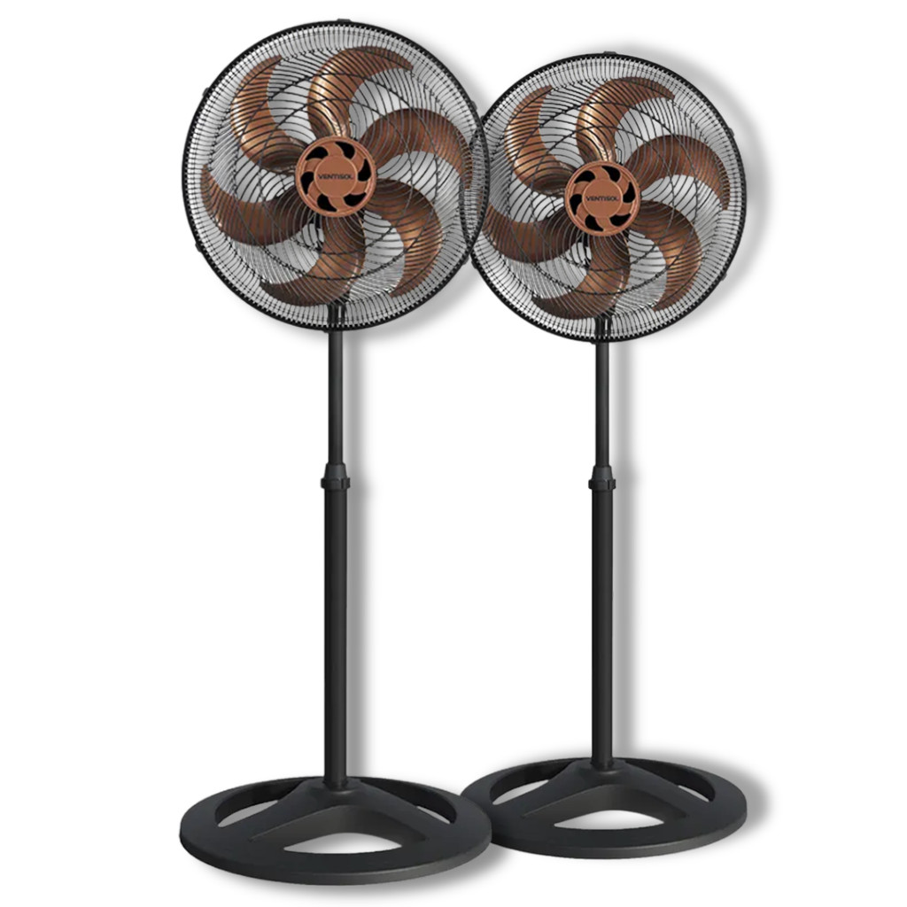 Kit 2 Ventiladores Coluna 40cm Ventisol Turbo 80w 127v 6 Pás Hélice Bronze Premium 3 Velocidades Oscilante