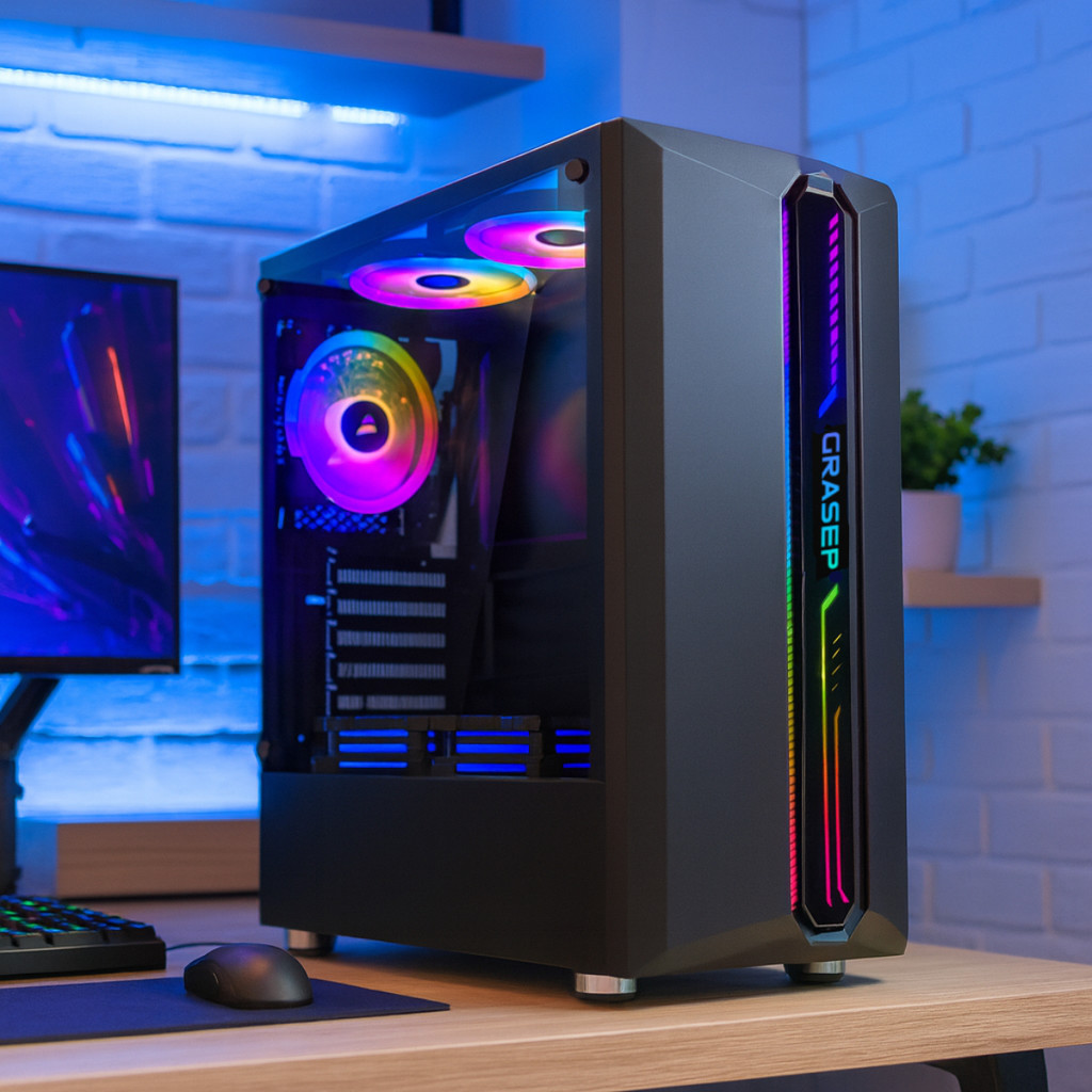 Gabinete Computador Gamer Preto Suporte Watercooler 360mm Vidro Temperado 3 Fans Inclusas Alto Desempenho PC D-ATX16