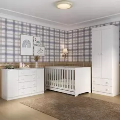 Quarto de Bebê Completo com Berço Americano 3 em 1 p/Colchão 130x70cm Encanto Multimóveis MP4593
