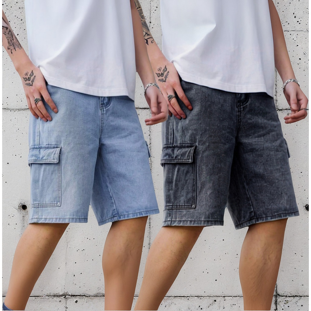 Kit 2 Bermuda/short Cargo Masculina Jeans 6 Bolsos C/cós