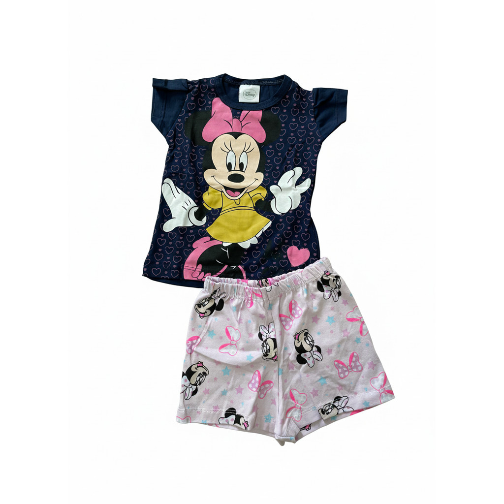 Conjunto Infantil Camiseta + Shorts Personagens Feminino Algodão Macio
