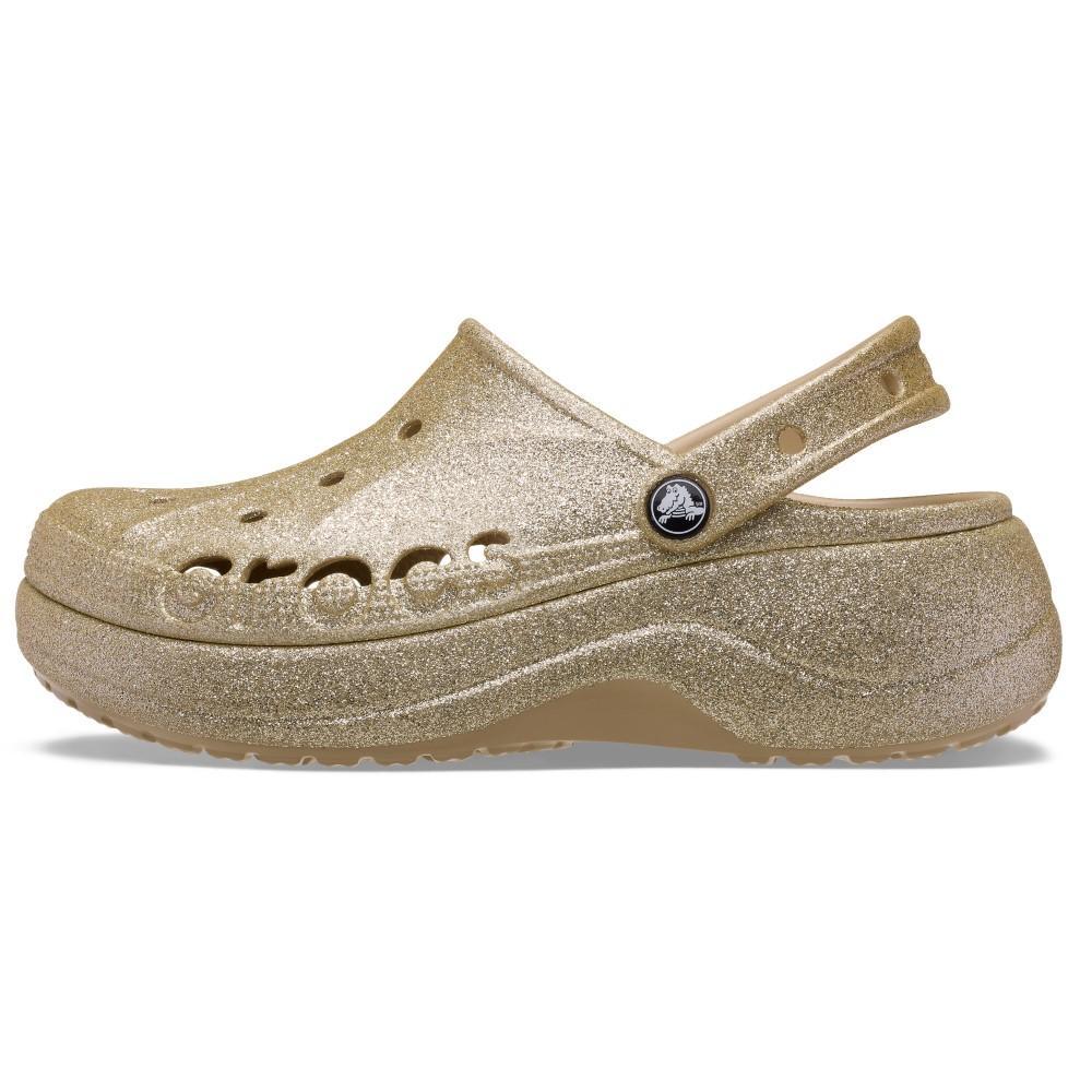 Detalhes do Sandália Crocs Baya Platform Glitter Clog Chai