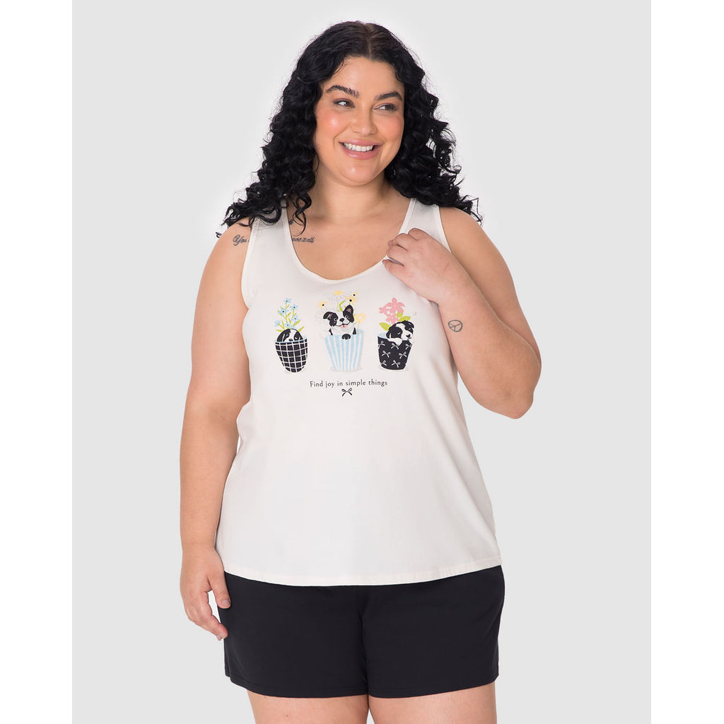 Pijama Curto Feminino Plus Size Find Joy In Simple Things Em Algodão