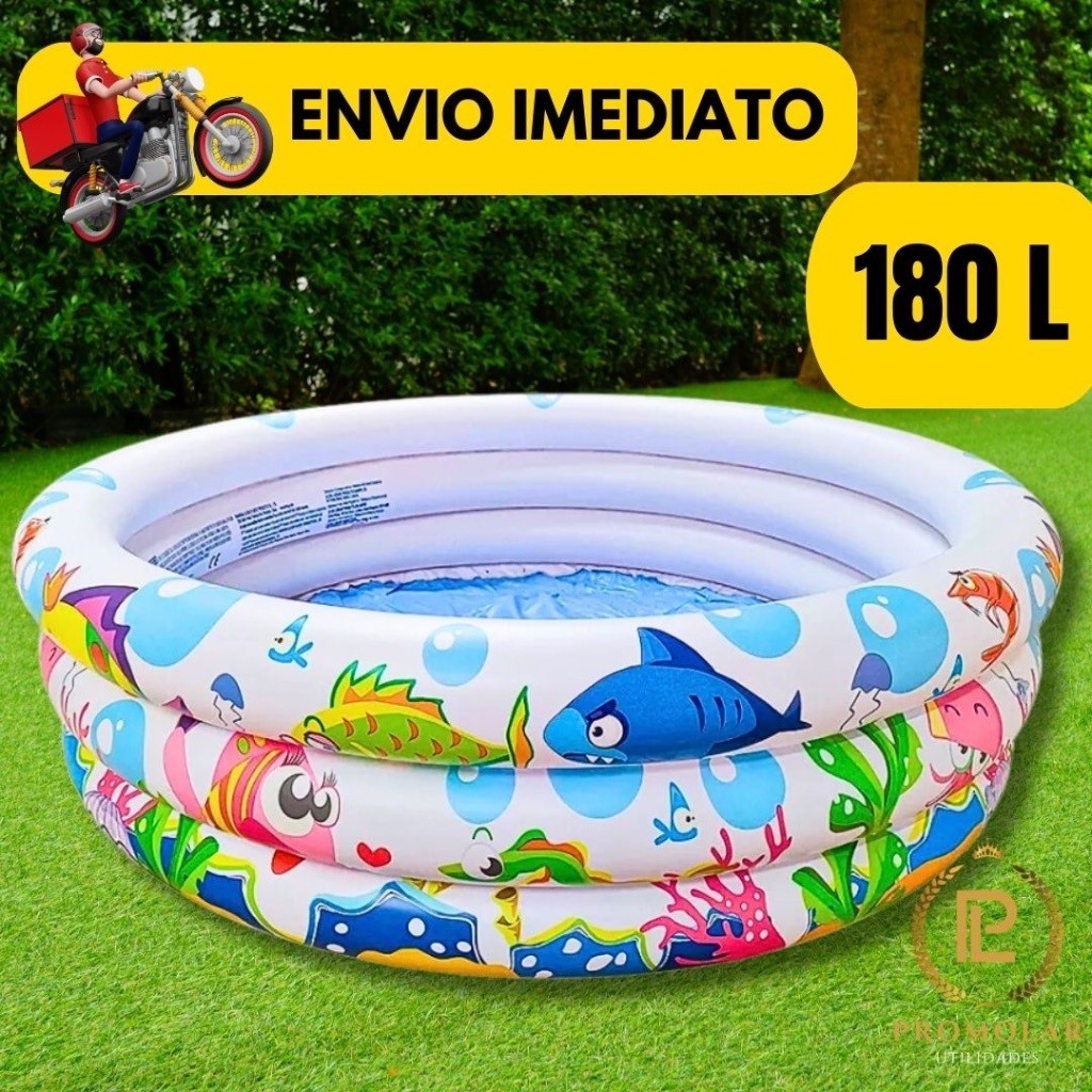 Piscina Inflável Infantil 3 Anéis Transparente 180 Litros Fundo Do Mar Para Crianças, Campo, Praia, Piscina, Resistente em Oferta na Shopee