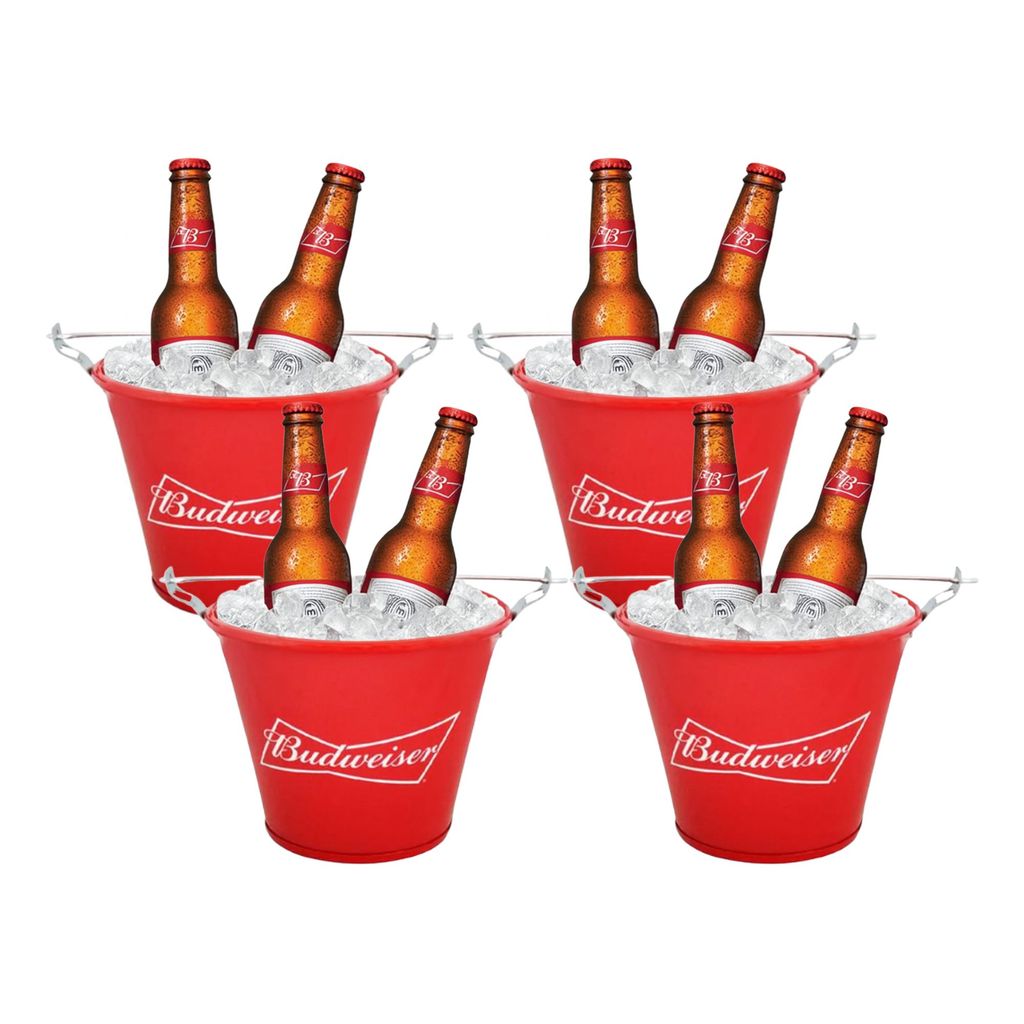 Kit 4 Balde De Gelo Decorativo Budweiser C/ Alça Ideal Para Bar Restaurante Cerveja