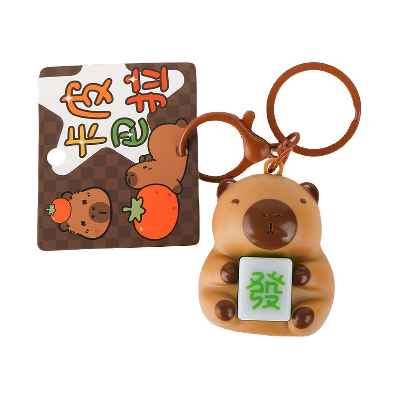 Bonito Lucky Capivara Brilhante Luz Noturna Chaveiro Desenhos Animados Pingente Para Estudante Mochila Chaves De Carro B