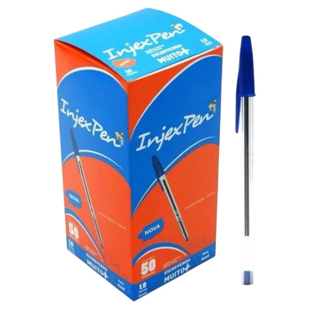 Caneta Esferográfica Azul 1.0mm Caixa C/ 50 Und Injex Pen