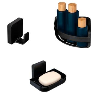Kit Banheiro Gancho de Toalha, Saboneteira de Parede e Porta Shampoo - Arthi em Oferta na Shopee