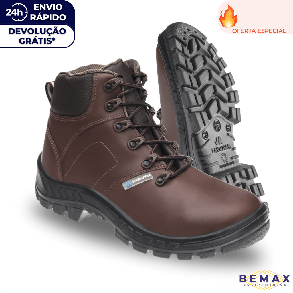 Botina De Segurança Bota Marluvas 50b26V Bico PVC Cadarço Couro Rodock Trabalho Obras CA 45611
