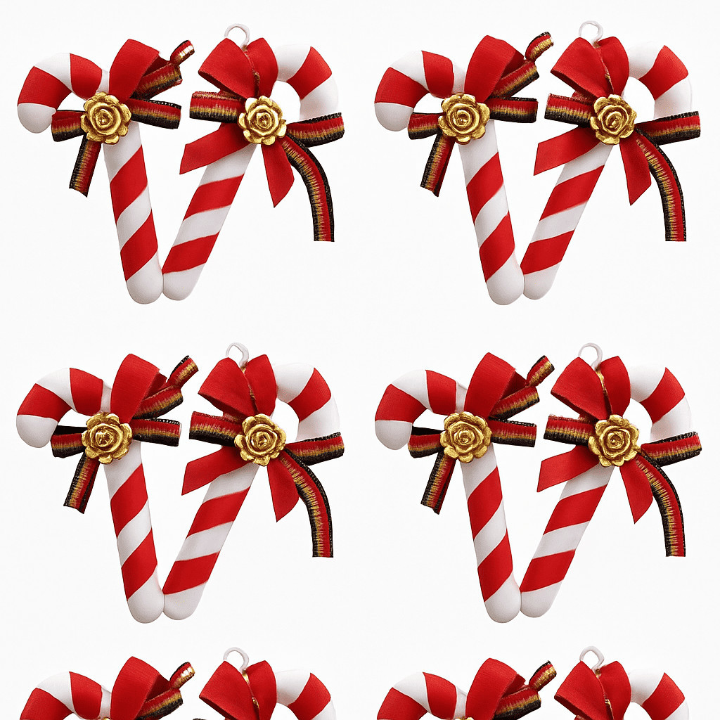 Kit 9 Bengalas Luxo 9,5cm – Enfeites Natalinos com Laço para Decoração de Árvores e Festas