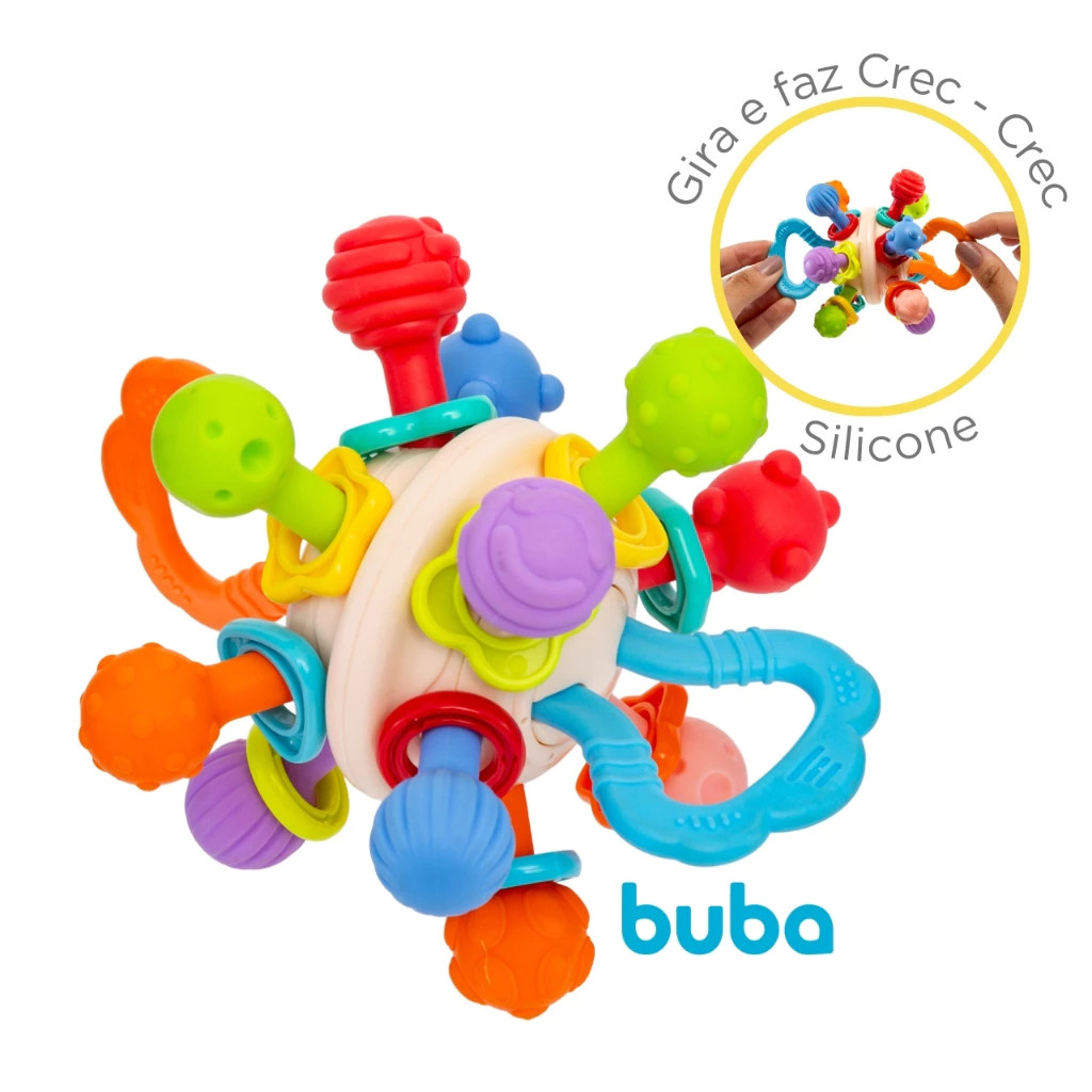 Mordedor Chocalho Bebê Bola Sensorial Massageador Brinquedo Infantil Soft Flexível Buba Atividades