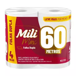 Papel Higiênico Mili com 4 X 60m Folha Dupla Neutro
