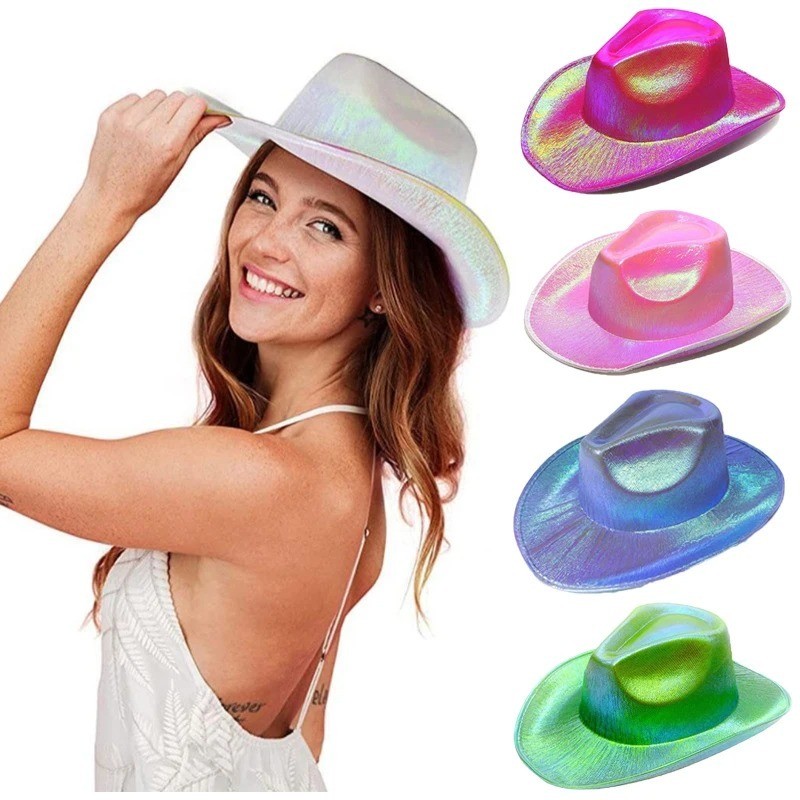 Chapéu cowboy holográfico vaqueiro Barbie Ana Castela Boiadeira Country Rosa Parada LGBT Festa Fantasia Carnaval