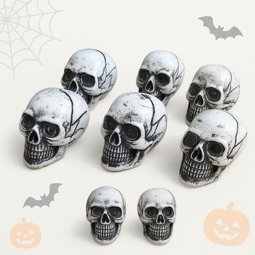 6 Mini Caveira Cranio Cabeça Esqueleto Branco Decoração Festa Halloween Enfeite Terror