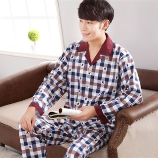 Pijamas masculinos primavera verão outono inverno homewear manga comprida algodão Cardigan meia-idade juventude Plus Siz