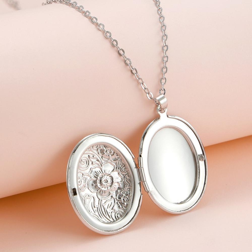 Colar De Pingente Redondo Esculpido Gravado Amor Lembrança Jóias Diy Platina Foto Para Coleção De Personalizado Memorial