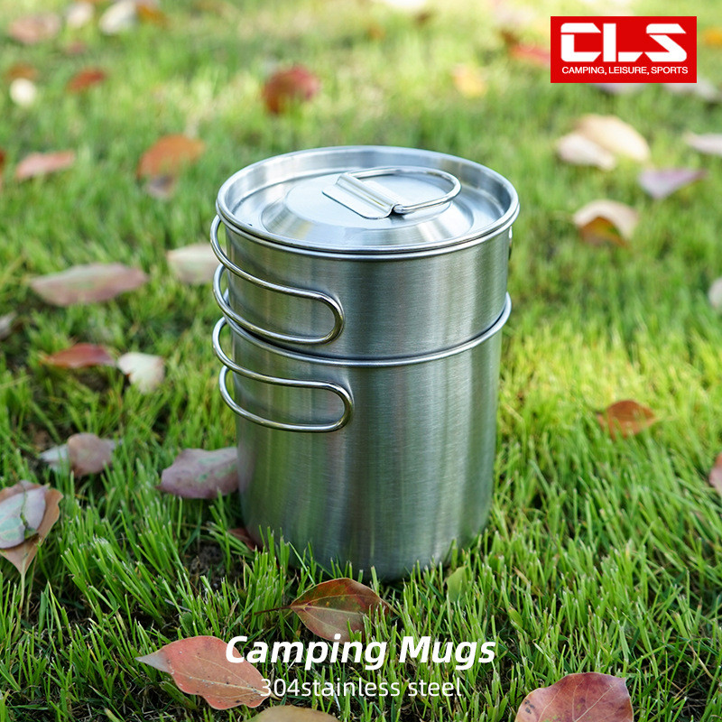 Conjunto de panelas de aço inoxidável 304 para exterior Conjunto de panelas dobráveis portáteis de duas peças