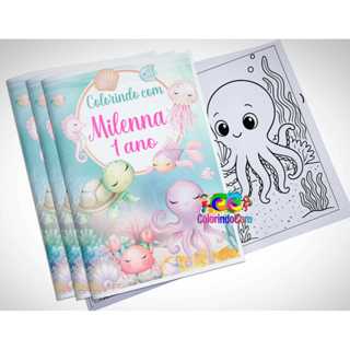 Livrinho Kit revistinha de colorir + giz de cera - Lembrancinha fundo do mar menina e menino 10 unidades em Oferta na Shopee