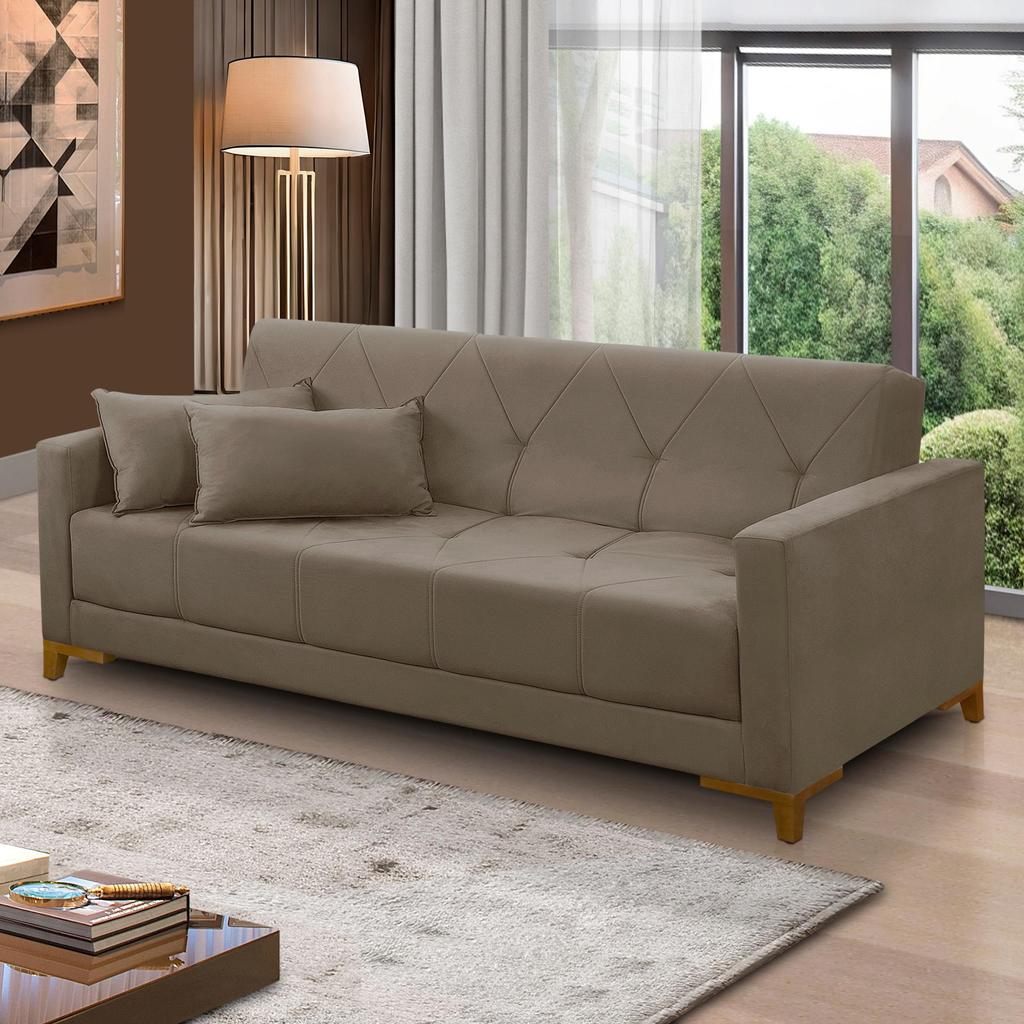 Sofá Cama 3 lugares 2,00m Aurora Suede Capuccino Adonai Estofados em Oferta na Shopee