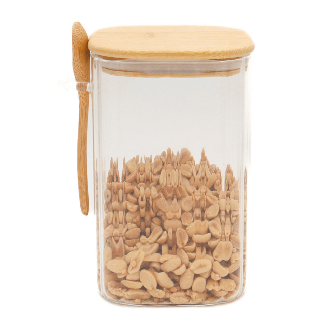 Pote de Vidro Hermético Borossilicato Transparente Canelado C/Colher 850ml Mantimentos Cozinha