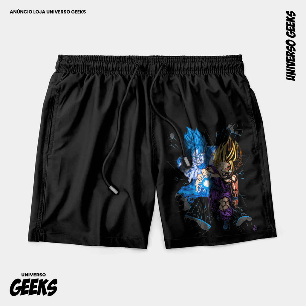 Bermuda Tactel Goku Blue Gohan Lendário Short Confortável Com Elastano Ideal Lazer Treino Esportes Praia
