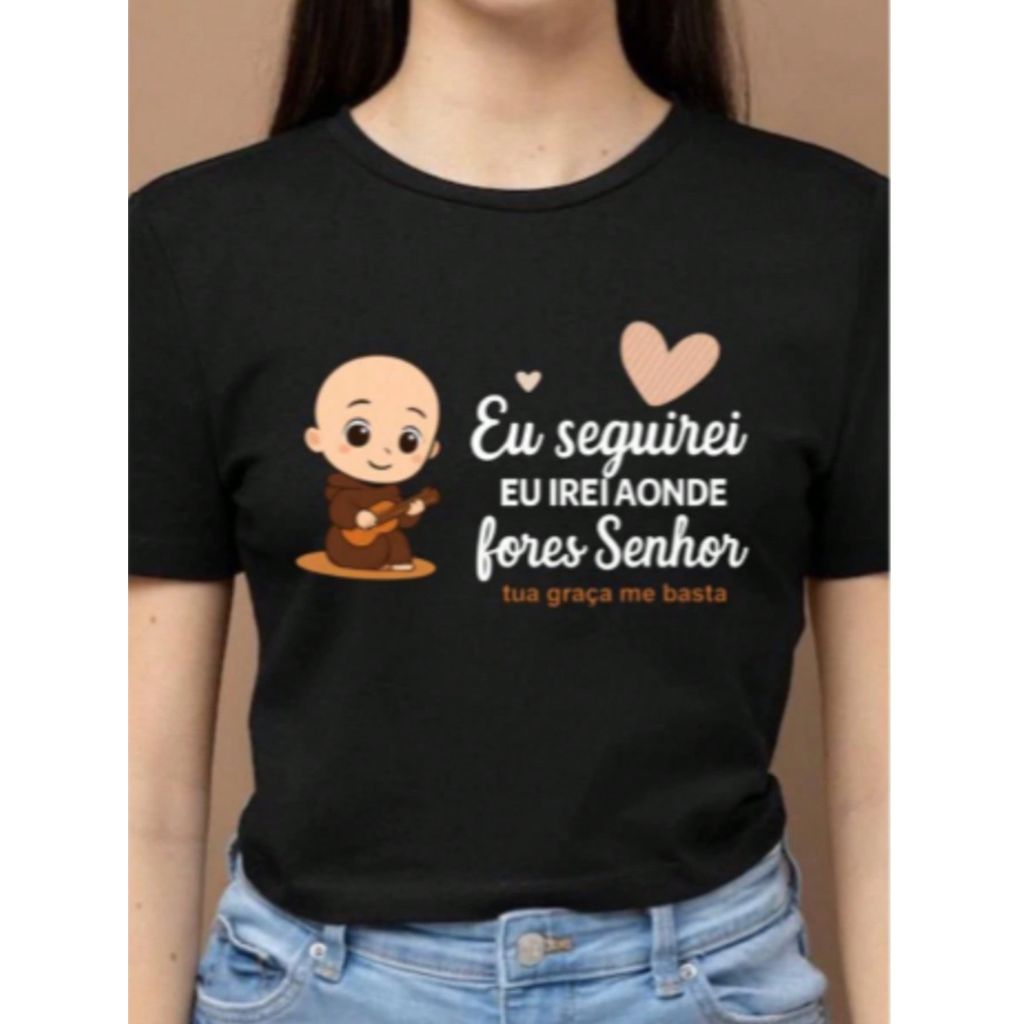 Camiseta Casual Catolica E seguirei Design Artistico Cristã