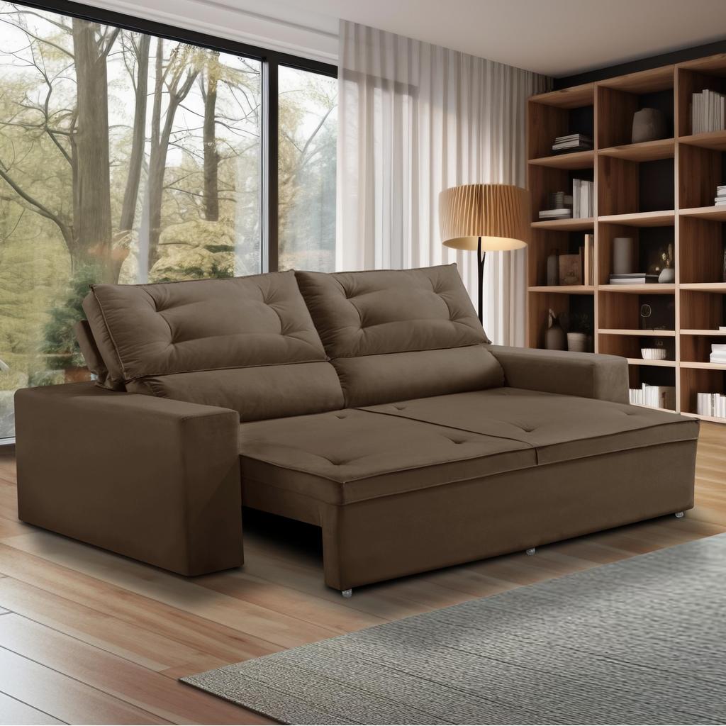 Sofá Retrátil e Reclinável 3 lugares com Molas 2,00m Lais Suede Marrom Adonai Estofados