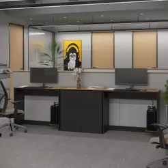 Conjunto De Escritório 3 Peças Tech Office 2 Mesas E 1 Apara - Preto E Cedro Preto E Cedro