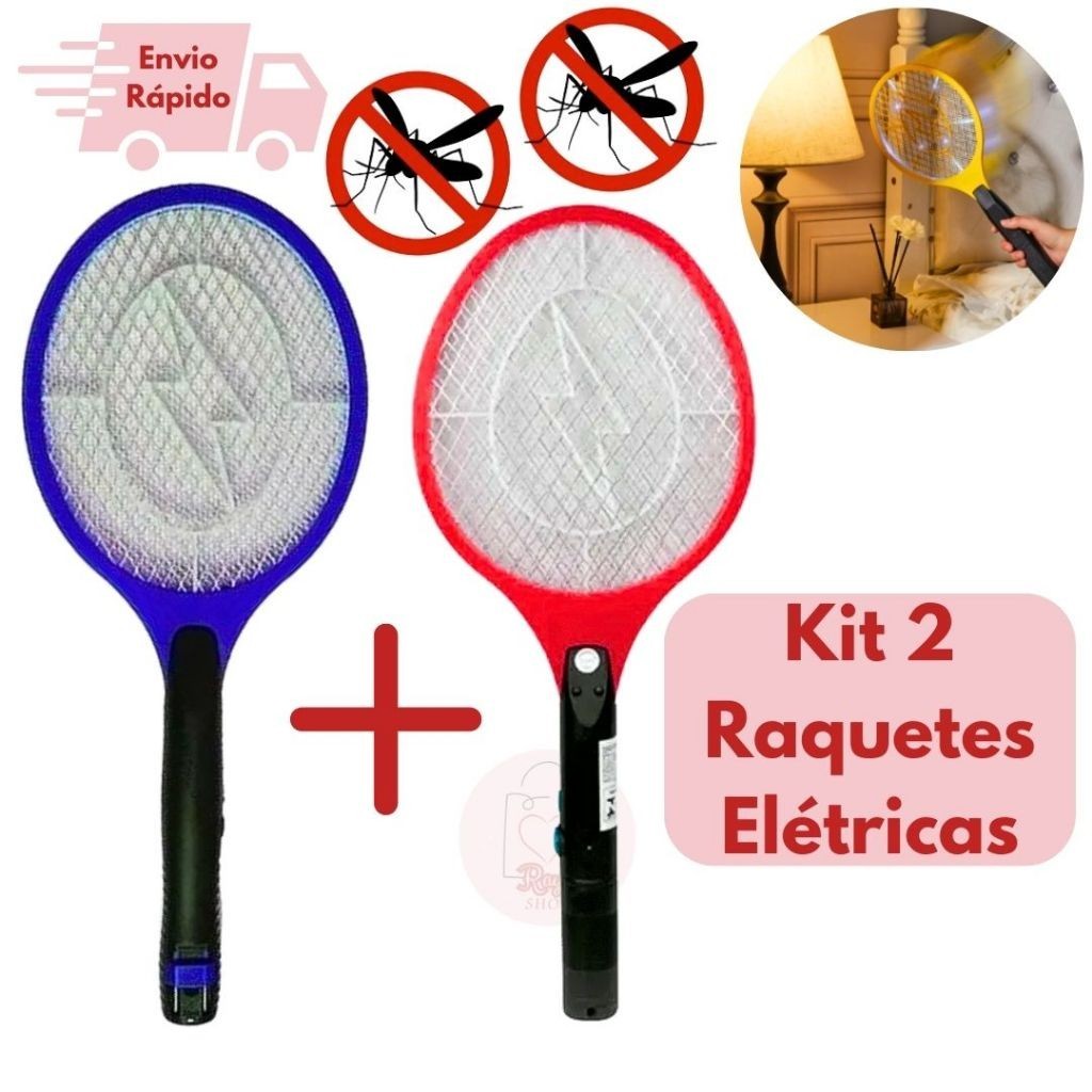 Kit 2 Raquetes Elétricas Mata Mosquito Pernilongo - Recarregável e Bivolt 110/220 - Acaba com Pernilongos e Moscas