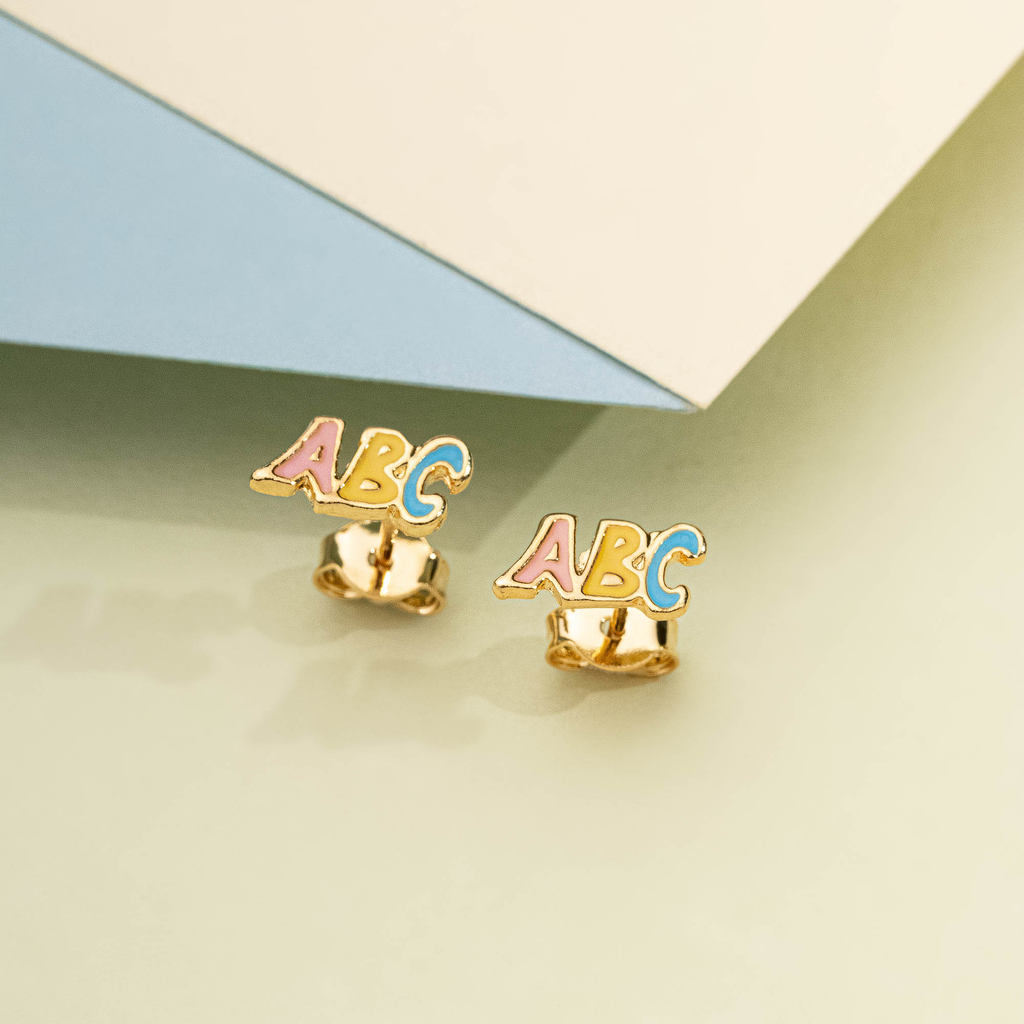 Brinco Infantil ABC Semijoia – Brinco Banho Dourado, Antialérgico e Colorido