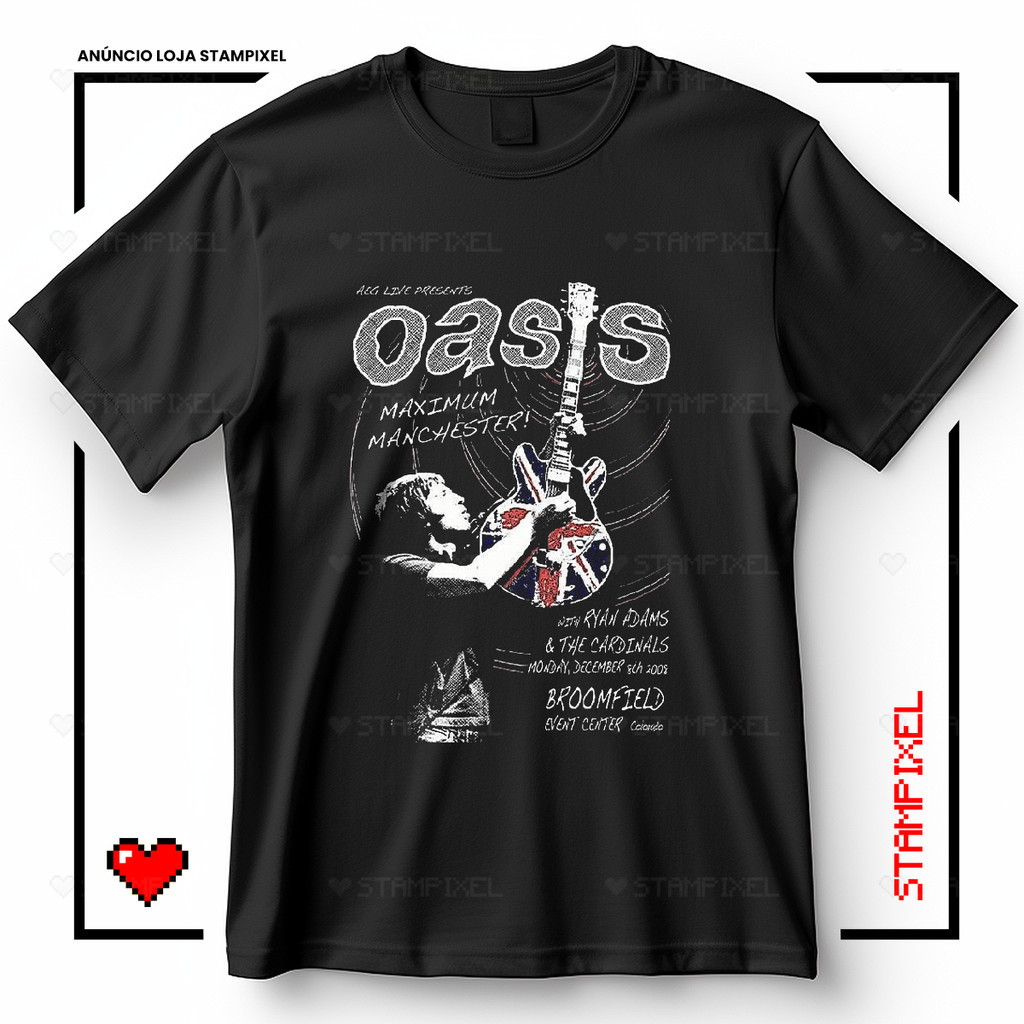 Camiseta Estampa Oasis Maximum Manchester Broomfield Rock - Camisa de Malha 100% Algodão - Envio Imediato - DR Bigorna