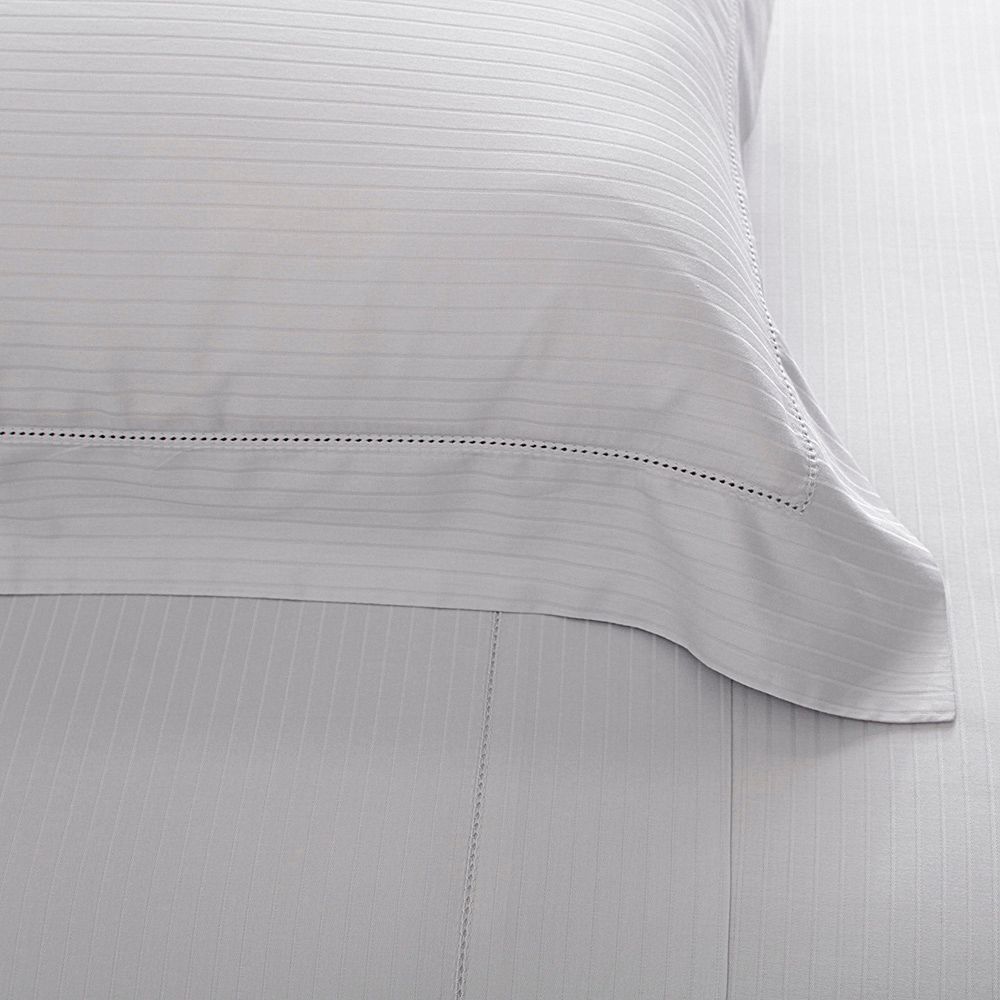 Detalhes do Fronha 50x70cm Cetim 300 Fios Buddemeyer Damask Stripes 100% Algodão Penteado Cinza