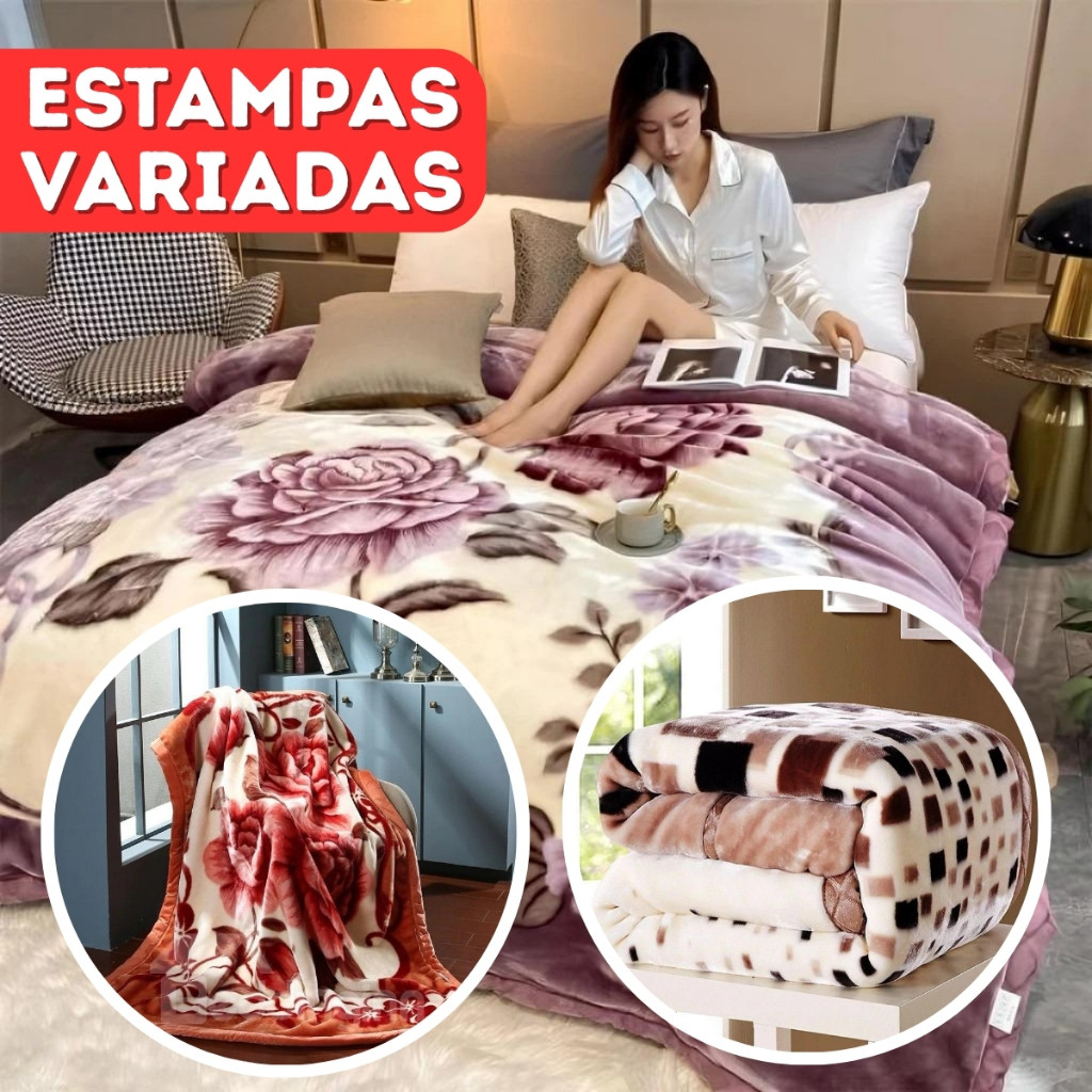 Manta Casal Estampada Felpuda Microfibra Cobertor Quentinho Inverno Soft 2,00m x 1,80m