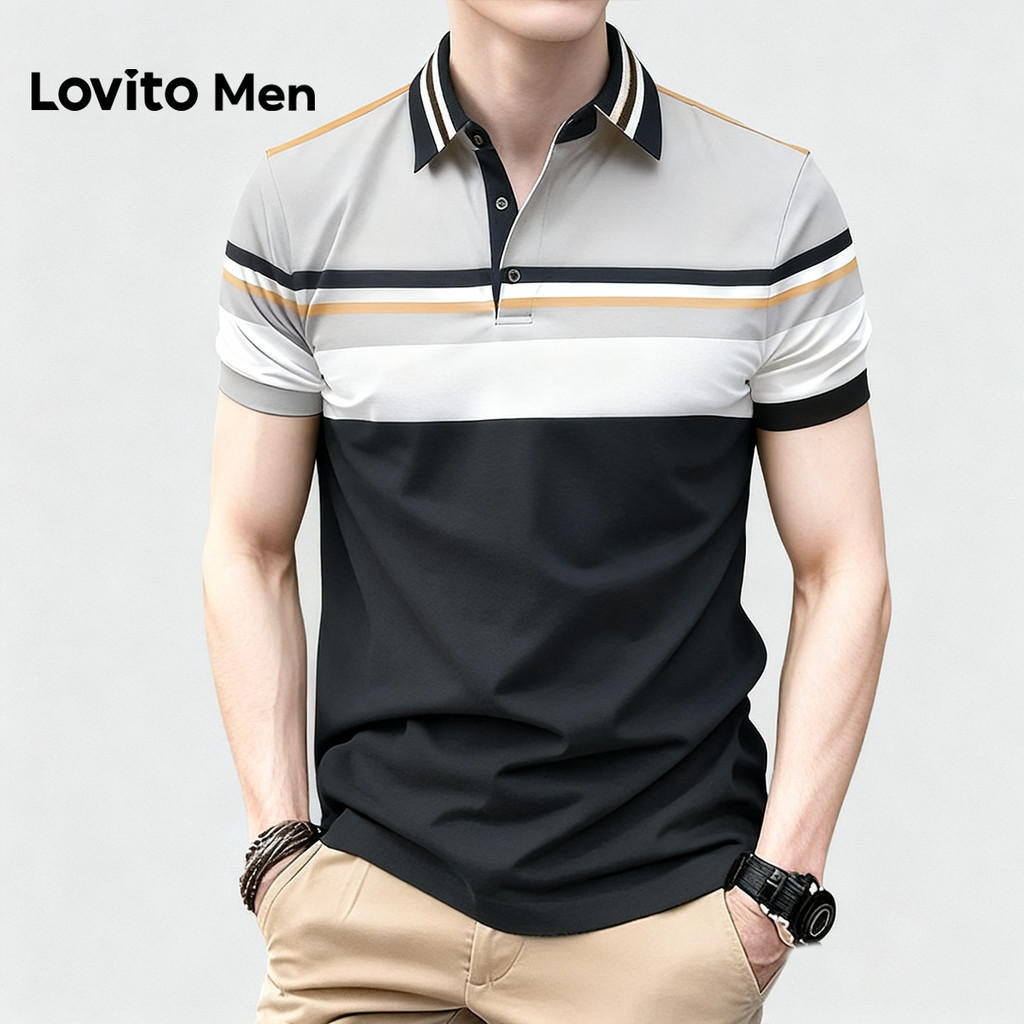 Lovito Men Camisa Polo Casual Geométrica Primavera/verão para Homens LNE127018 em Oferta na Shopee