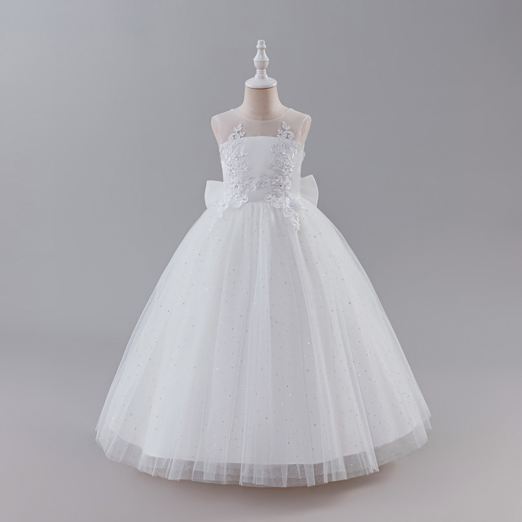 Meninas vestido vestido sem mangas bordado gaze lantejoulas longo bordado vestido de princesa flor menina aniversário Pe