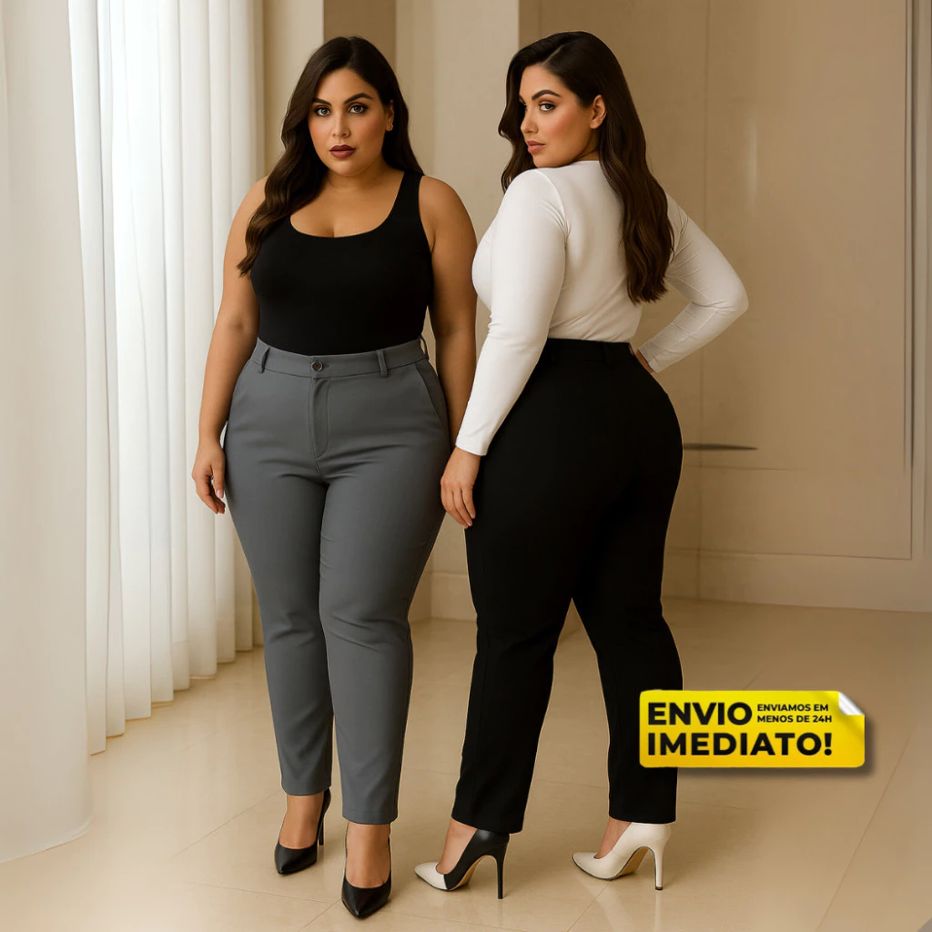 Calça Alfaiataria Preta Feminina Social Com Ziper e Cós Alto Plus Size P ao G3 — imagem 1