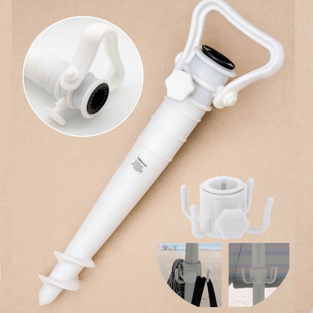 Kit Saca Areia Âncora Suporte Guarda Sol Furador Praia + Gancho 2 Peças Verão