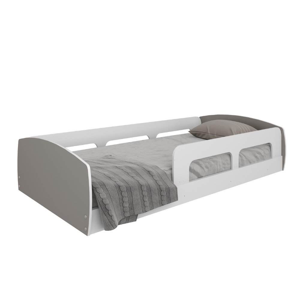 Detalhes do Cama Montessoriana Solteiro Jardim Com Protecao  Branco/Fumê