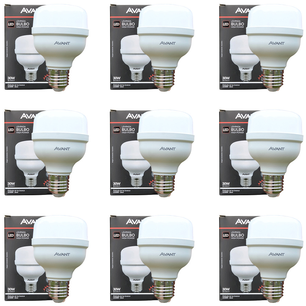 Kit 9 Lâmpadas LED Bulbo Avant 30W High Power 6500K Bivolt Alta Luminosidade Econômica