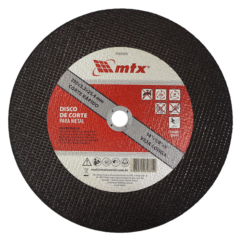 DISCO DE CORTE, PARA METAL, 355 X 3,2 X 25,4MM, 1PC // MTX em Oferta na Shopee