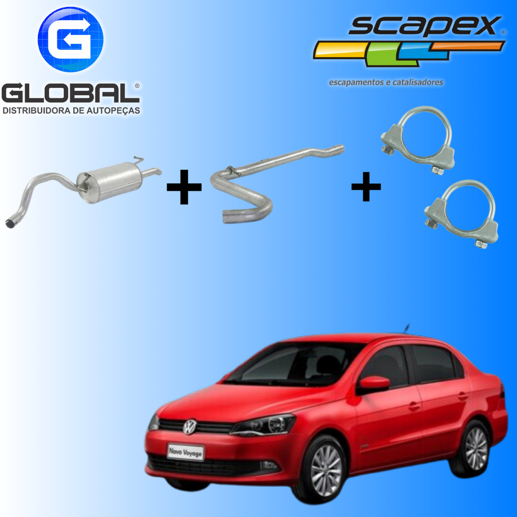 Kit Silencioso Traseiro Voyage 1.6 8v + Tubo Intermediário + 2 Abraçadeiras Scapex Original